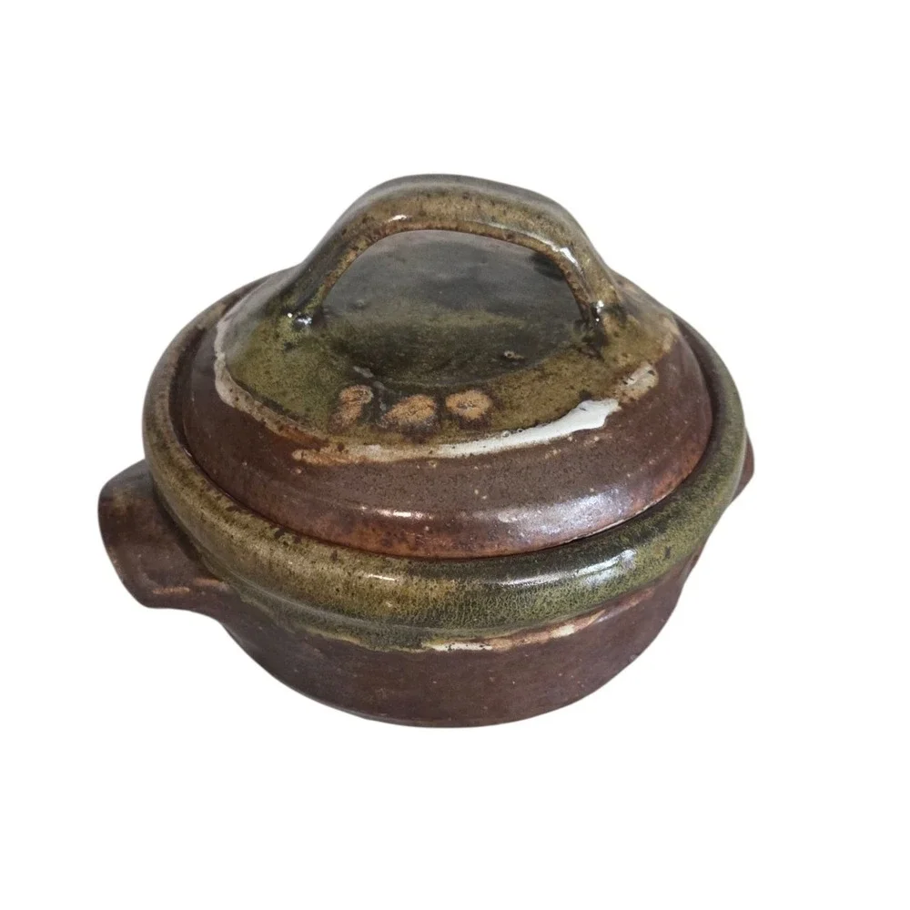 Vintage‎ Small Glazed Stoneware Art Pottery Bowl Covered Dish w/Lid Bizen Ware ?